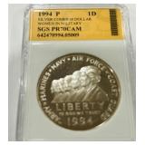 1994-P 1 DOLLAR WOMEN IN MILITARY PR70CAM SILVER