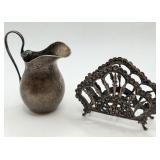 N1 - ANTIQUE SILVER NAPKIN HOLDER & PITCHER