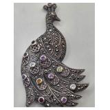 N1 - .925 STERLING SILVER PEACOCK BROOCH (J74)