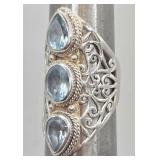 N1 - STERLING SILVER & STONES RING SIZE 9 (J73)
