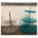 N4 - TWO VINTAGE TIERED GLASS TRAYS (AD39)