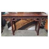11 - CARVED WOODEN ENTRY TABLE 34X63 (R2)