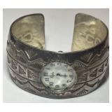 STERLING SILVER NAVAJO CUFF WATCH  51.00GRS