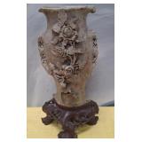 11 - HAND CARVED 16" VASE WITH STAND