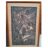 11 - FRAMED CLOTH PRINTED ARTWORK SIGNED 32X21(R18