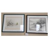 J1 - FRAMED ASIAN BIRD FLORAL & MOUNTAIN ART