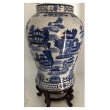 P - BLUE & WHITE WARE VASE WITH STAND 21"T (AL8)