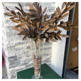 P - GLASS VASE (21"T) WITH ROCKS & DRIED LEAVES