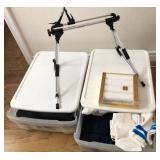U - FOLDABLE TABLET/PHONE HOLDER, BINS OF CLOTHING