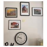 U - FOUR PIECES FRAMED ART, WALL CLOCK (L5)