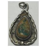 STERLING SILVER TEARDROP TURQUOISE PENDANT 3.2 GRS