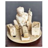 ANTIQUE SIGNED MINIATURE IVORY STATUE