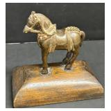 ANTIQUE HORSE MOUNTED WOOD STAND