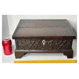 ANTIQUE CARVED WOOD SUGAR/VALUABLES SAFE