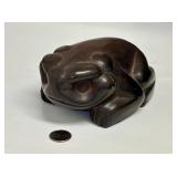 LARGE ANTIQUE CHINESE TERRACOTTA FROG - 7"X 5"X 3"