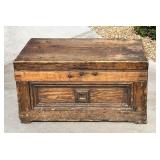 ANTIQUE WOOD STRONGBOX IRON HANDLES
