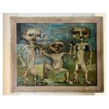 VINTAGE OIL PAINTING BOARD ALIENS