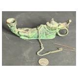 ANTIQUE FIGURAL FOOT OIL LAMP