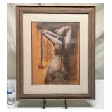 VINTAGE CHARCOAL DRAWING NUDE WOMAN
