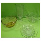 U - VINTAGE GLASS VASE, EGG DISH, PEDESTAL PLATE