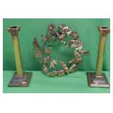 U - PAIR OF CANDLESTICKS & WALL DECOR WREATH (P224