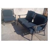 503 - PATIO SETTEE & ARMCHAIR WITH CUSHIONS