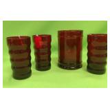 U - VINTAGE RED GLASS CYLINDER & TUMBLERS (A14)