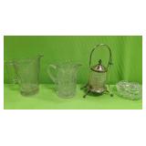 U - VINTAGE GLASS PITCHERS, PICKLE JAR, BOWL (P258