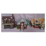U - THREE DEPT 56 CHRISTMAS VILLAGE SHOPS/ CHURCH