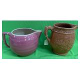 U - TWO VINTAGE POTTERY PITCHERS (P621)