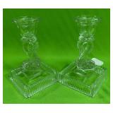 U - PAIR OF VINTAGE GLASS CANDLEHOLDERS (P589)