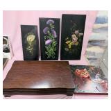 U - MIXED LOT OF ART PANELS & FLATWARE CHEST (P572