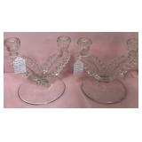 U - PAIR OF VINTAGE GLASS CANDLEHOLDERS (P583)