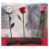 522 - 3 METAL ROSE SCULPTURES (C189)