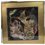 11 - VINTAGE THAI SILK FRAMED ARTWORK 23X24" (C3)