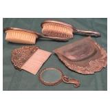 13 - VINTAGE MIRROR, SILENT BUTLER SET, BRUSHES