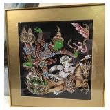 11 - VINTAGE THAI SILK FRAMED ARTWORK 23X24" (C4)