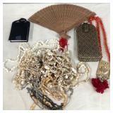 11 - SHELL NECKLACES, VINTAGE FAN, CASE (C220)