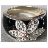 443 - VINTAGE SILVER & CRYSTAL ENAMEL RING (9)
