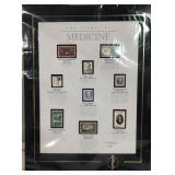 11 - MEDICINE STAMPS MOUNTED & FRAMED (C41)