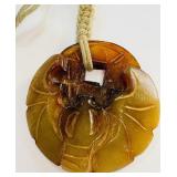 VINTAGE AMBER COLORED JADE NECKLACE