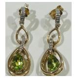 14KT GOLD PERIDOT/DIA. EARRINGS 3.60GRS