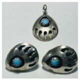 STERLING SILVER TURQUOISE PENDANT/EARRINGS SET