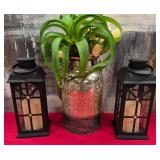 11 - CANDLE LANTERNS & FAUX PLANT (N68)