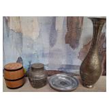 11 - DECORATIVE VASE, GINGER JAR, ASHTRAY, BARREL