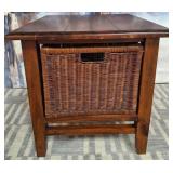 11 - SIDE TABLE WITH WOVEN RATTAN STORAGE BASKET