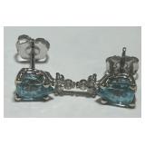 14KT WHITE GOLD TOPAZ/DIAMOND EARRINGS 2.20GRS