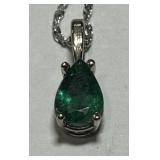 14KT WHITE GOLD EMRALD PENDANT&19INCH CHAIN 3.20GS