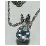 14KT GOLD AQUAMARINE PENDANT & 16INCH CHAIN 1.60G