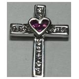 14KT WHITE GOLD DIAMOND/RUBY CROSS PENDANT 1.70GRS